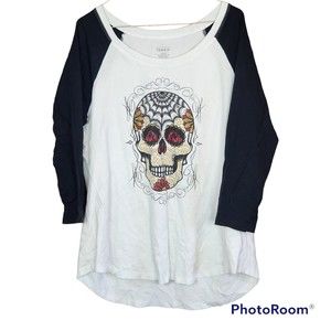 Torrid Plus Size Woman’s Black & White Classic Baseball 3/4 Sleeve Shirt